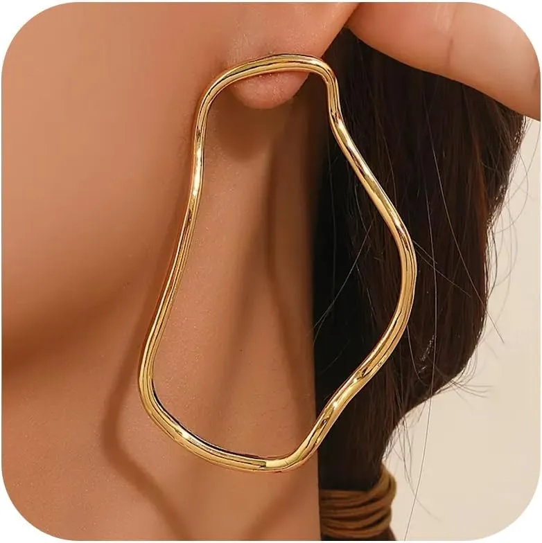 Chunky Geometric Hoop Earrings for Women Gold Silver Tone Statement Bold Design Drop Dangle Jewelry 2025 Trendy Fashion Accessories