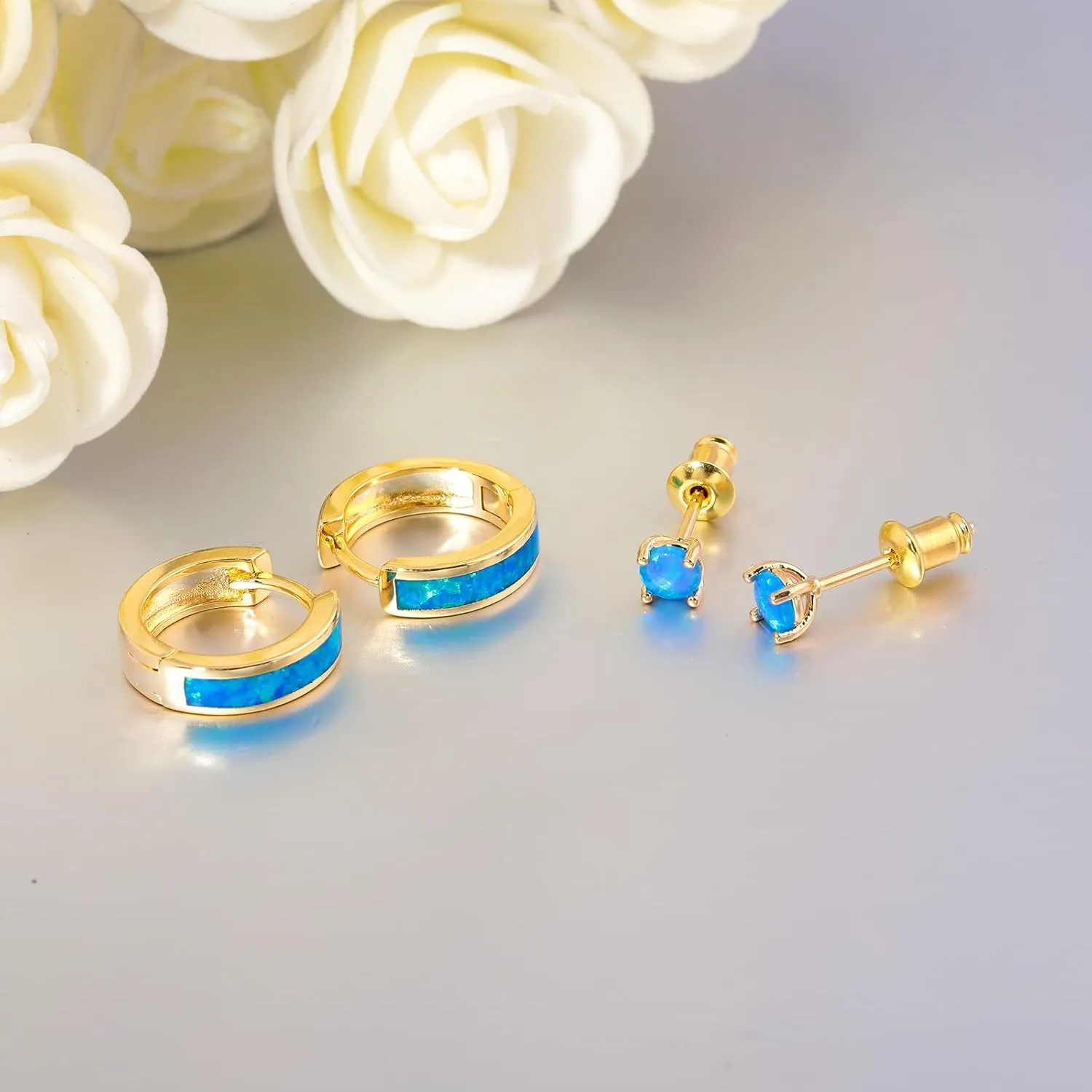 CiNily Huggie Earrings Opal Hinged Hoop Earrings Gold Plated Hypoallergenic Small Hoop Earrings for Women Teen Girls Men Sensitive Ears