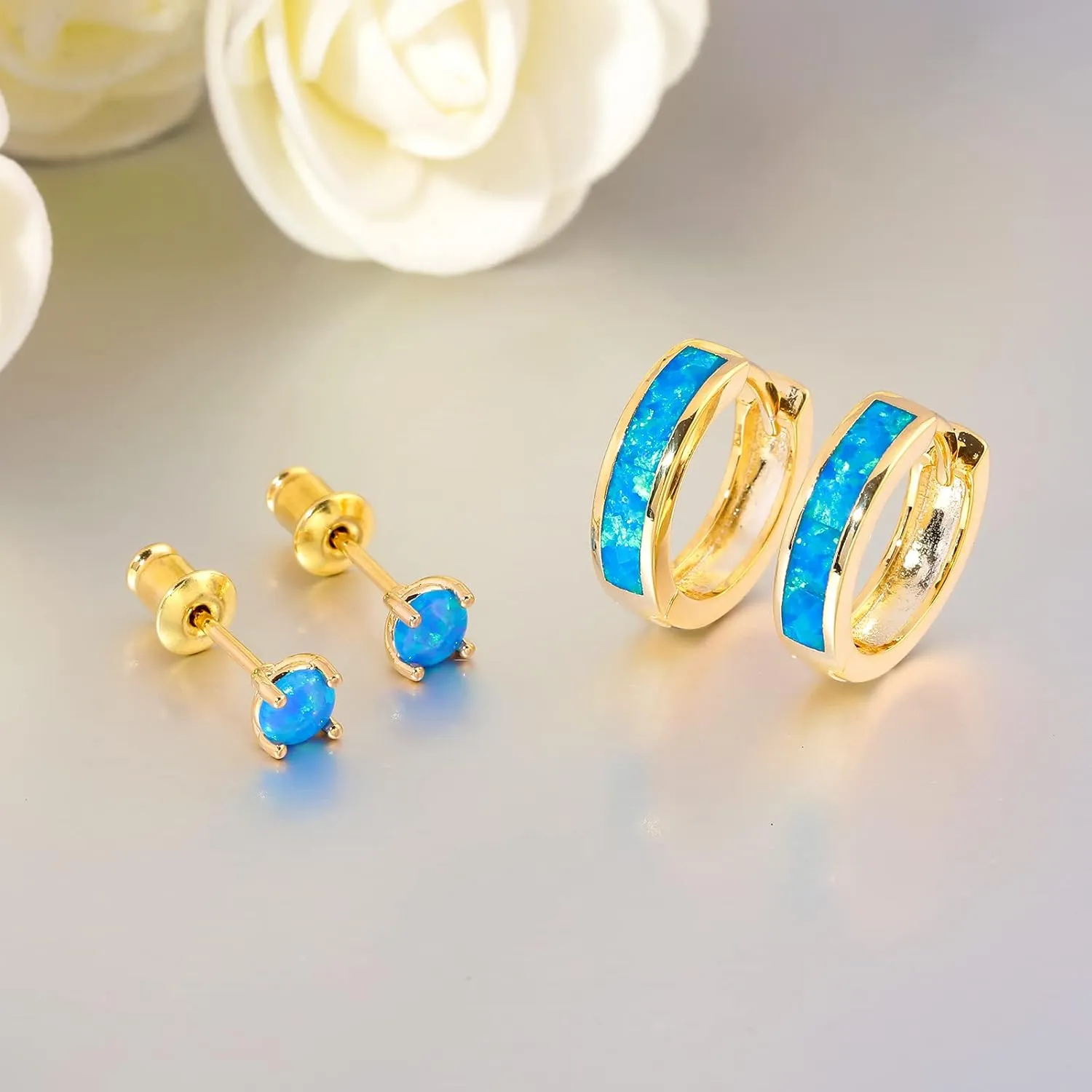 CiNily Huggie Earrings Opal Hinged Hoop Earrings Gold Plated Hypoallergenic Small Hoop Earrings for Women Teen Girls Men Sensitive Ears