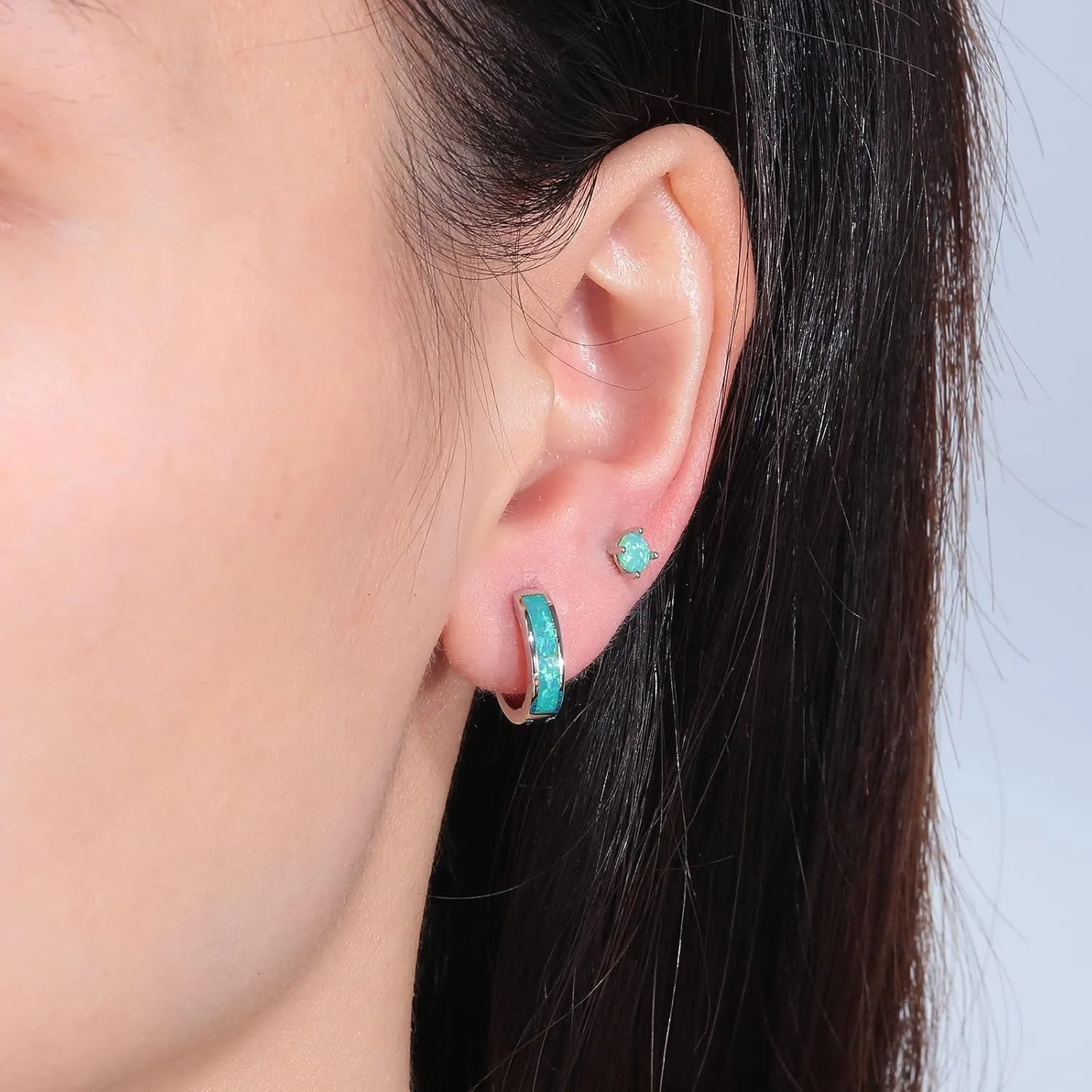 CiNily Huggie Earrings Opal Hinged Hoop Earrings Gold Plated Hypoallergenic Small Hoop Earrings for Women Teen Girls Men Sensitive Ears