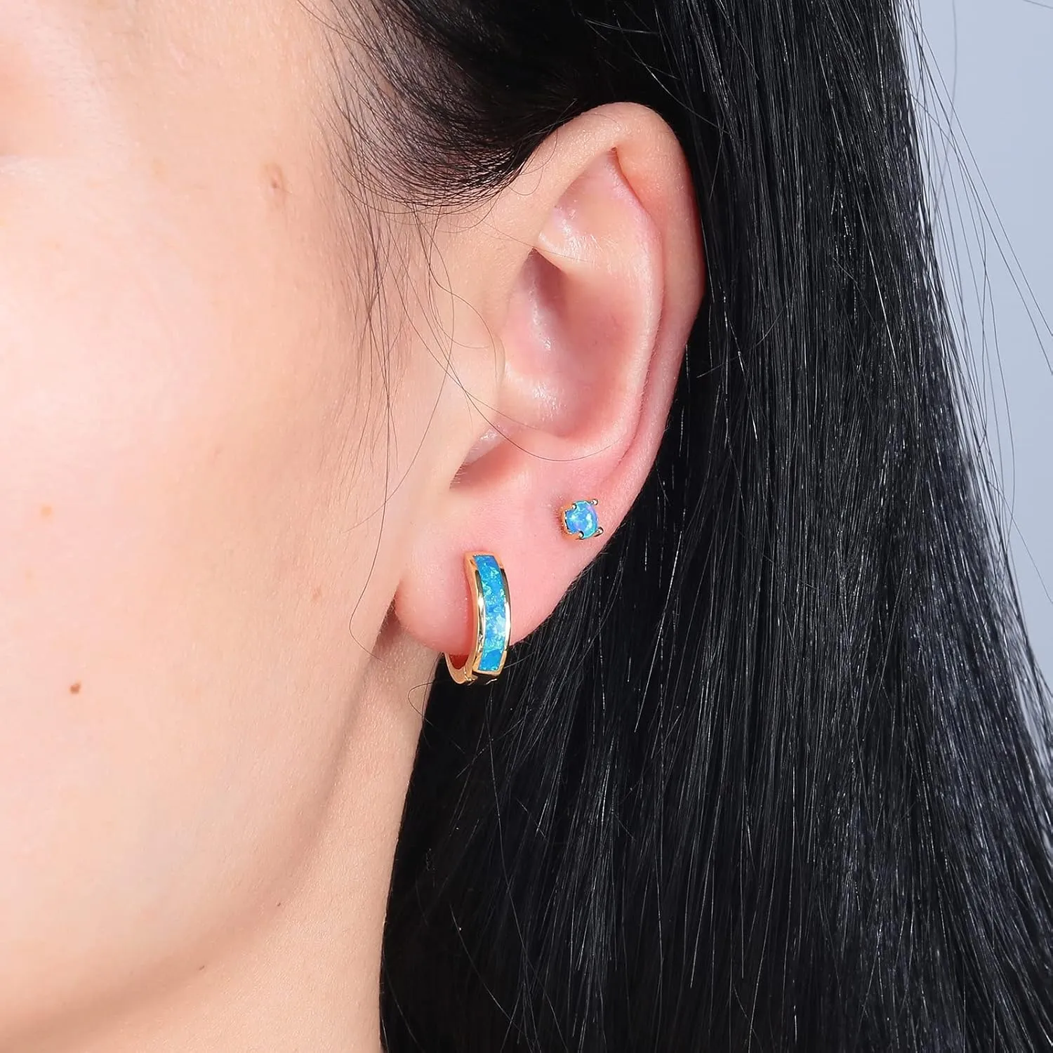 CiNily Huggie Earrings Opal Hinged Hoop Earrings Gold Plated Hypoallergenic Small Hoop Earrings for Women Teen Girls Men Sensitive Ears