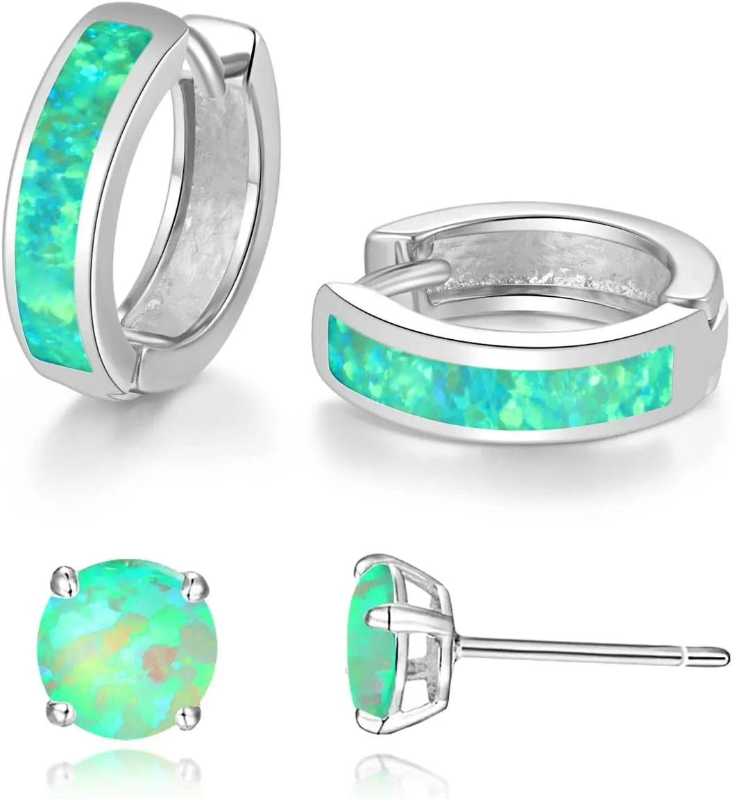 CiNily Huggie Earrings Opal Hinged Hoop Earrings Gold Plated Hypoallergenic Small Hoop Earrings for Women Teen Girls Men Sensitive Ears