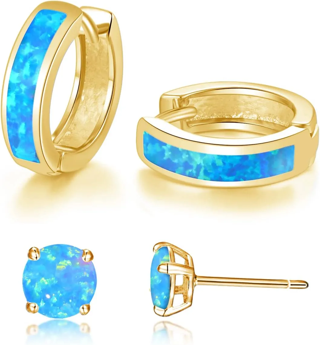 CiNily Huggie Earrings Opal Hinged Hoop Earrings Gold Plated Hypoallergenic Small Hoop Earrings for Women Teen Girls Men Sensitive Ears