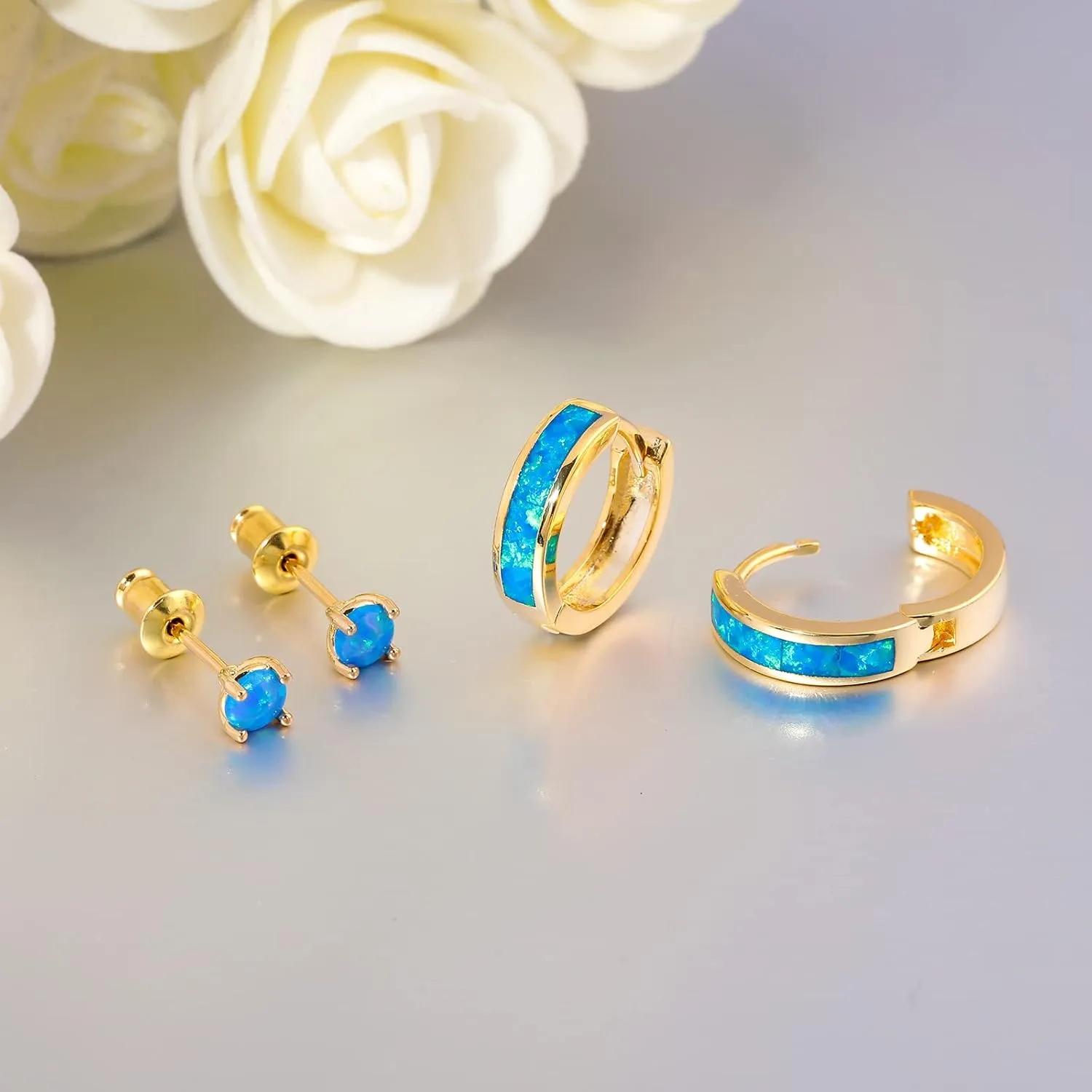 CiNily Huggie Earrings Opal Hinged Hoop Earrings Gold Plated Hypoallergenic Small Hoop Earrings for Women Teen Girls Men Sensitive Ears