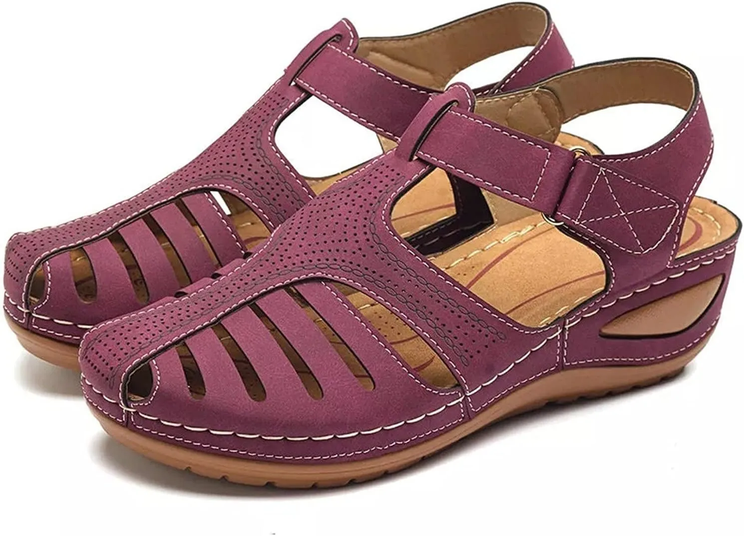Closed Toe Sandals Women Summer Dressy Wedge Fisherman Comfortable Hollow Out Ankle Strap Slip On Platform Sandals