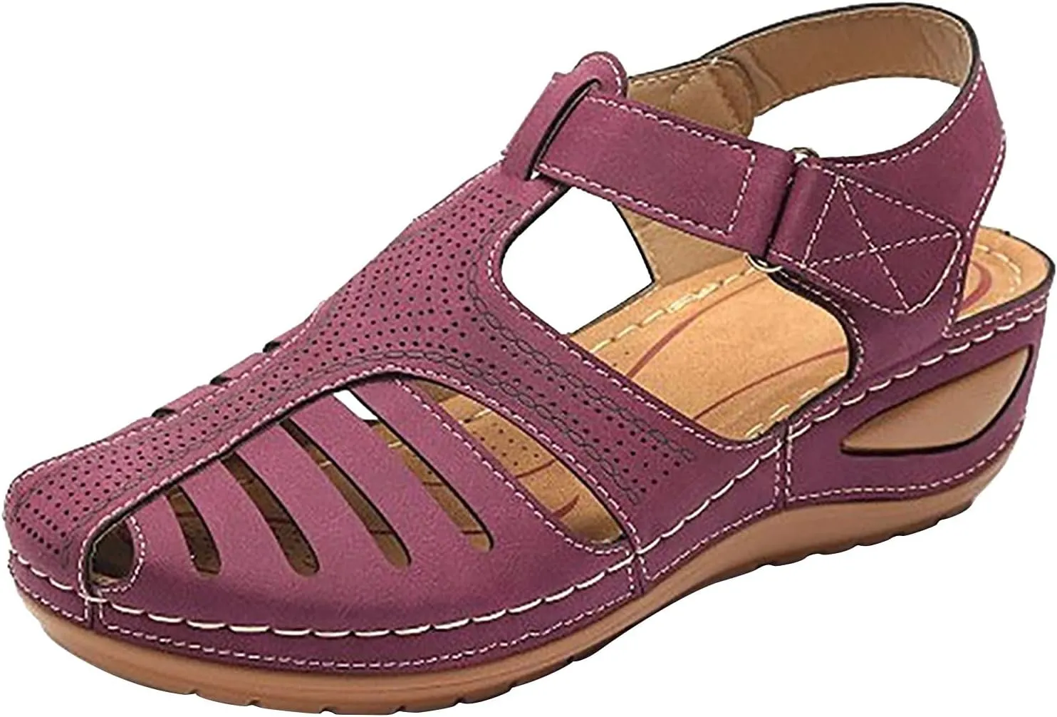 Closed Toe Sandals Women Summer Dressy Wedge Fisherman Comfortable Hollow Out Ankle Strap Slip On Platform Sandals