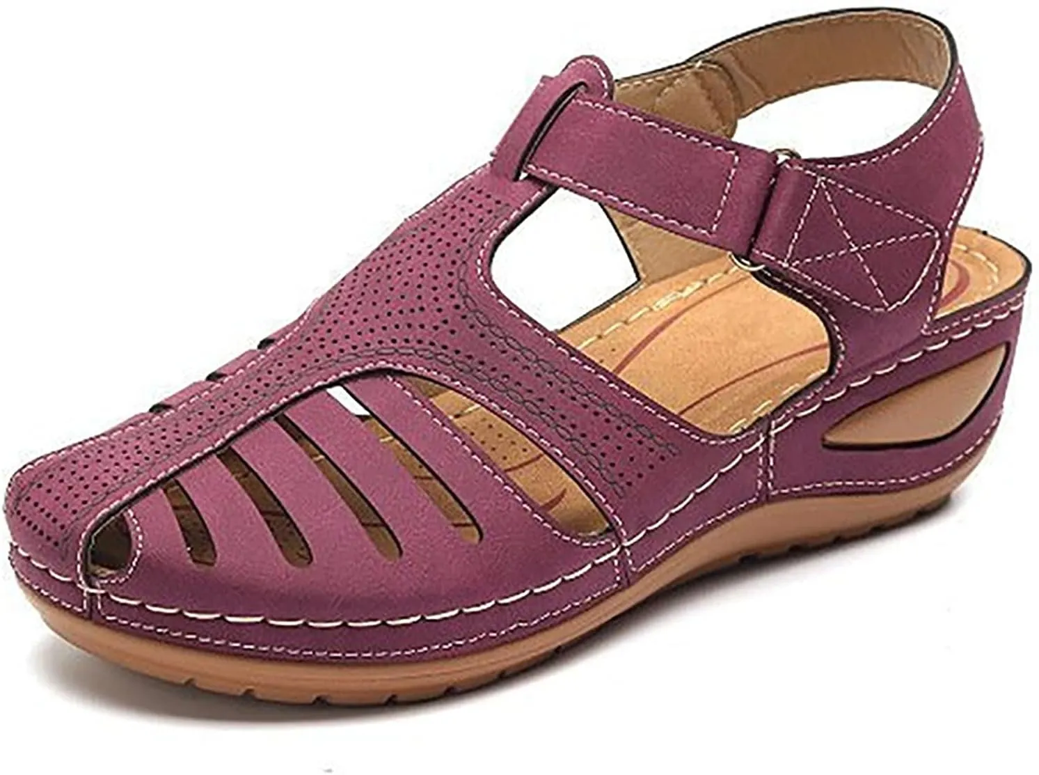 Closed Toe Sandals Women Summer Dressy Wedge Fisherman Comfortable Hollow Out Ankle Strap Slip On Platform Sandals