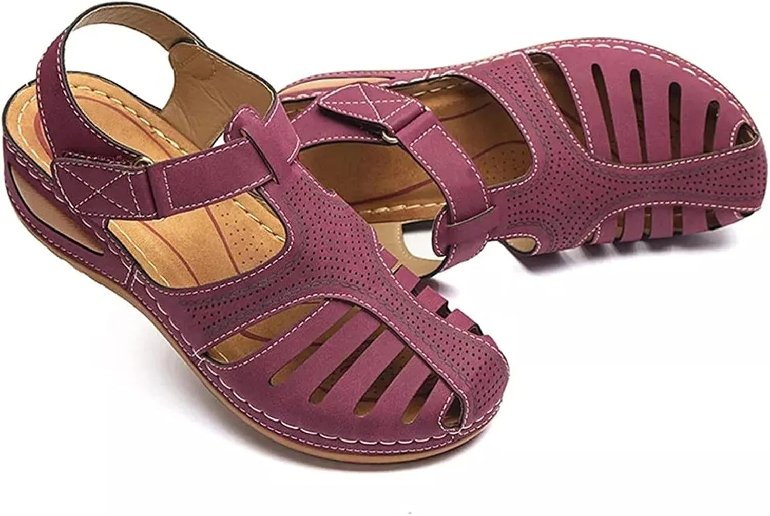 Closed Toe Sandals Women Summer Dressy Wedge Fisherman Comfortable Hollow Out Ankle Strap Slip On Platform Sandals