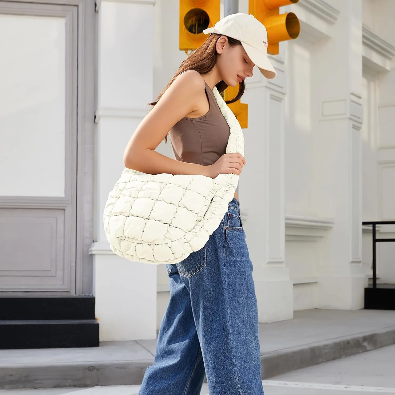 CLUCI Puffer Tote Bag for Women, Large Lightweight Quilted Carryall, Paddin Puffy Crossbody Purse Soft Hobo Shoulder Handbags