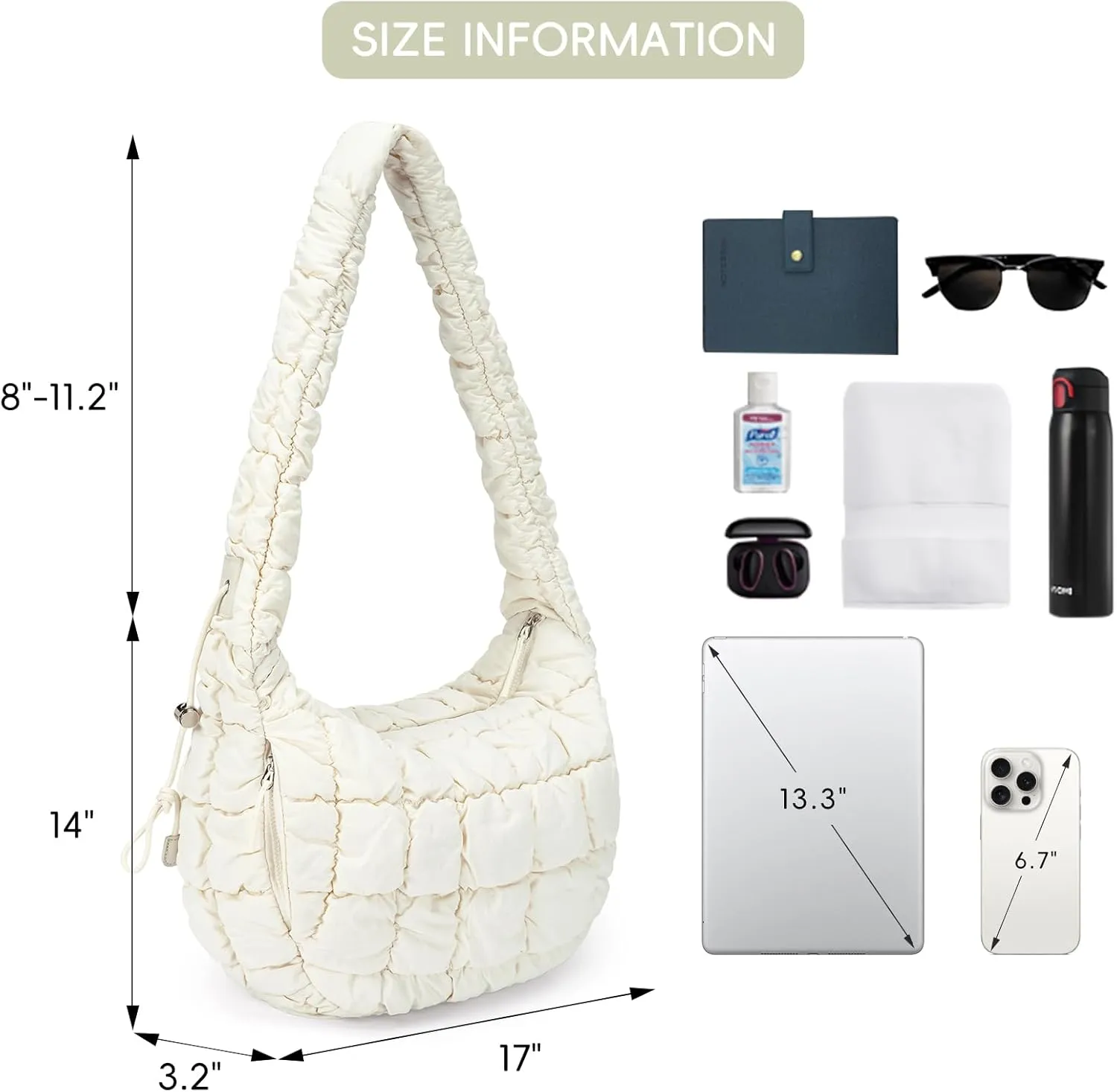 CLUCI Puffer Tote Bag for Women, Large Lightweight Quilted Carryall, Paddin Puffy Crossbody Purse Soft Hobo Shoulder Handbags