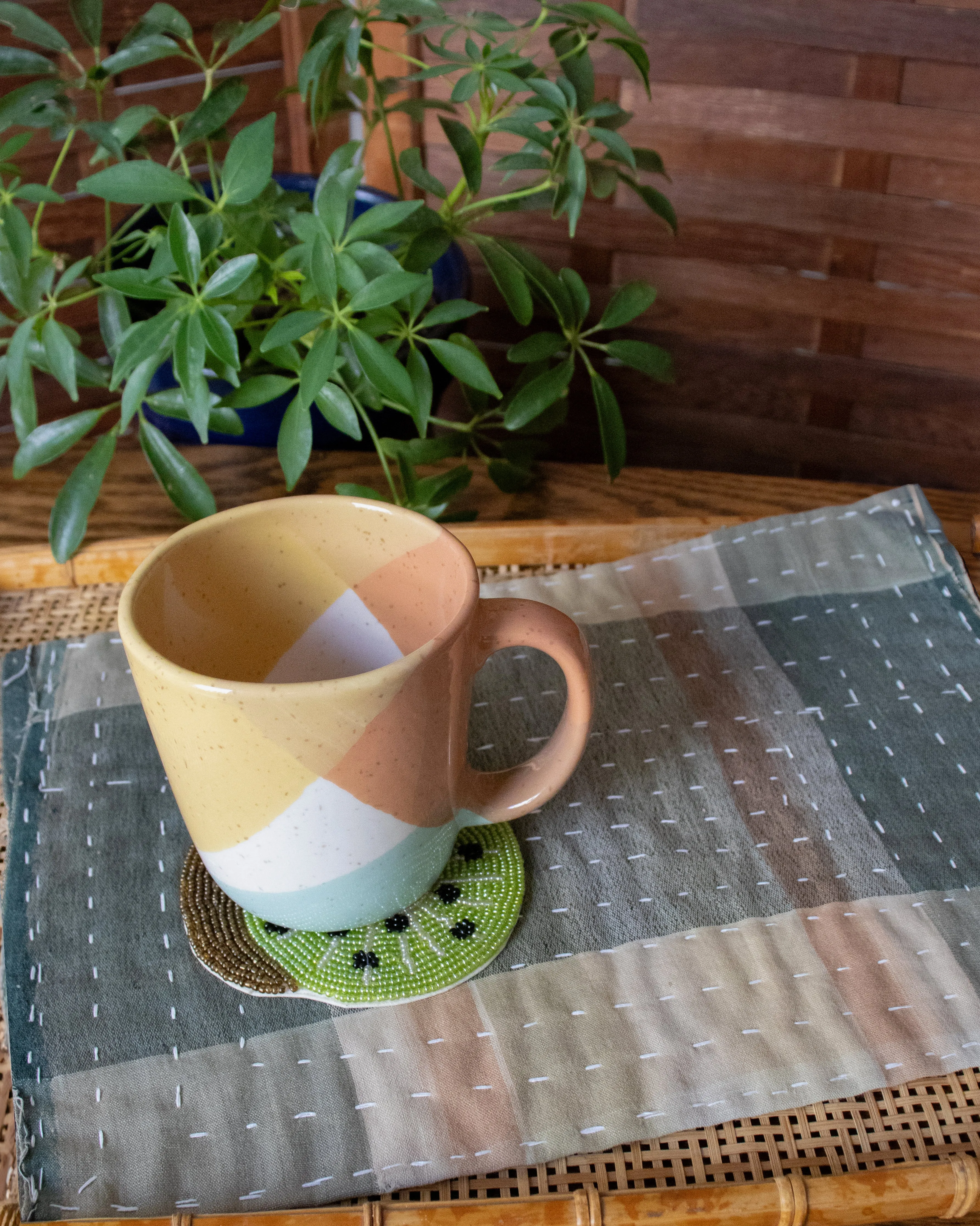 Coaster, Bisque, Beaded Kiwi