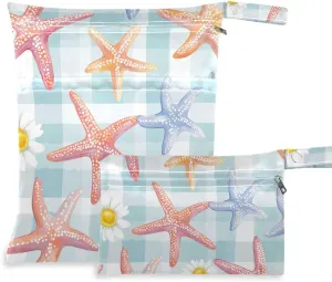 Colorful Starfish Buffalo Plaid Daisy Egg Easter reusable dry bags waterproof 2 Pack travel essentials for baby with handles for bathing, baby diapers