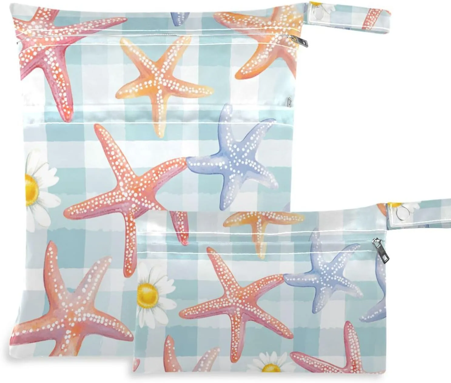 Colorful Starfish Buffalo Plaid Daisy Egg Easter reusable dry bags waterproof 2 Pack travel essentials for baby with handles for bathing, baby diapers