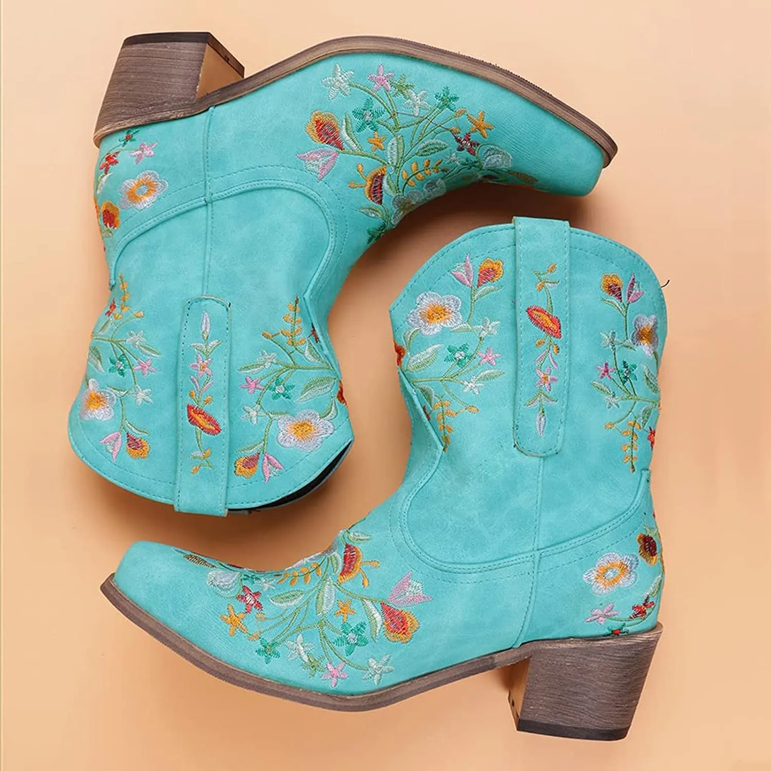 Cowboy Boots for Women Cowgirl Boots Western Fashion Stitched Embroidered Chunky Heels Slip on Black Cowgirl Boots