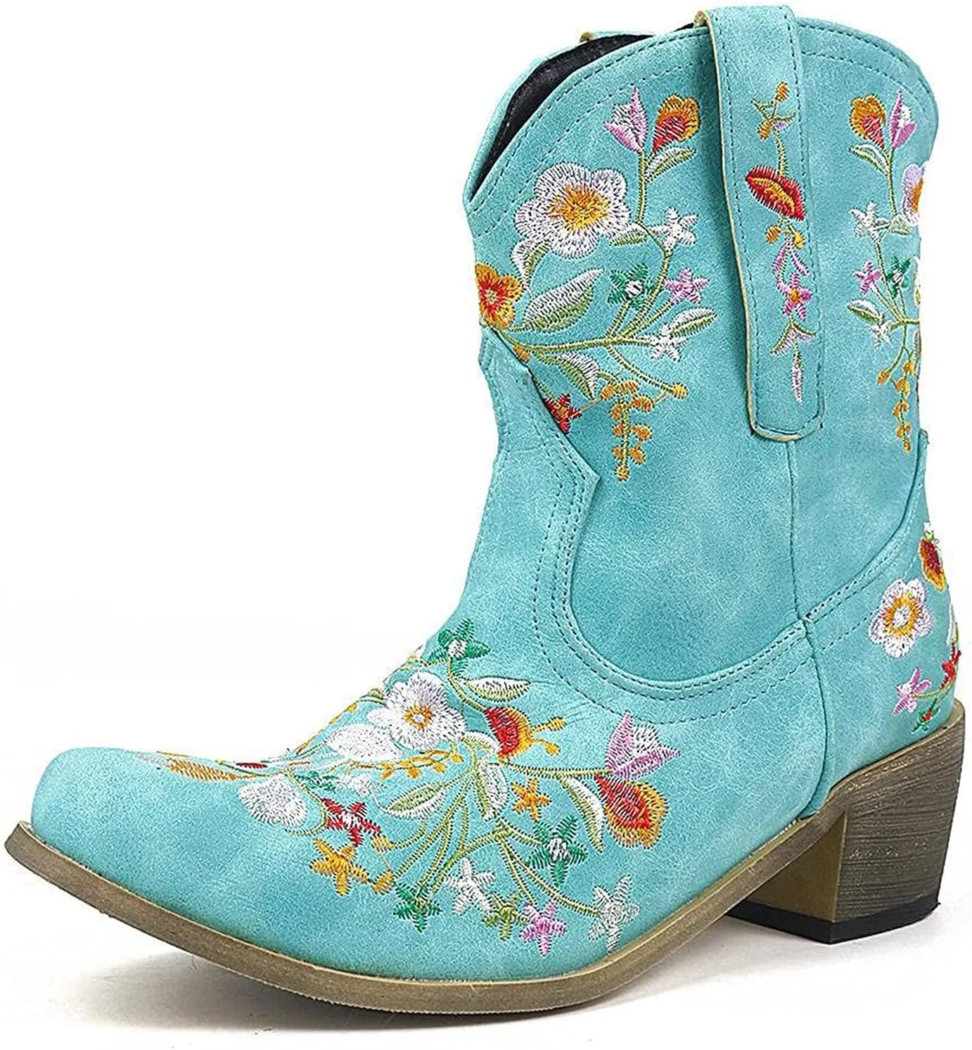 Cowboy Boots for Women Cowgirl Boots Western Fashion Stitched Embroidered Chunky Heels Slip on Black Cowgirl Boots