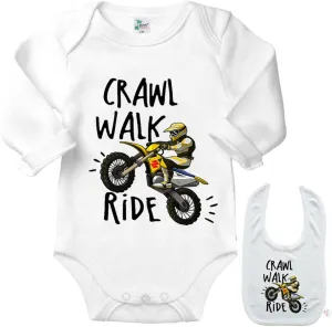 Crawl Walk Ride -Cute Motorcycle Shirt Newborn Baby Bodysuit Outfit Onesie & Bib