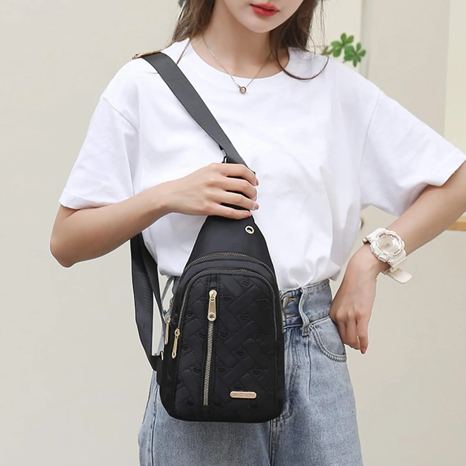 Crossbody Small Sling Backpack for Women Men Anti Theft Small Sling Bags for Women Waterproof Nylon Bag(Black)