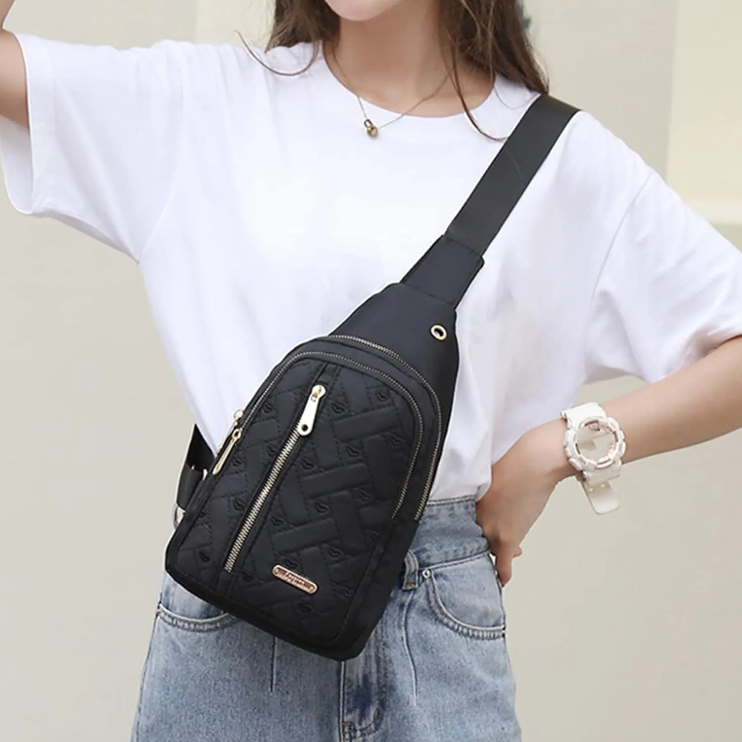 Crossbody Small Sling Backpack for Women Men Anti Theft Small Sling Bags for Women Waterproof Nylon Bag(Black)