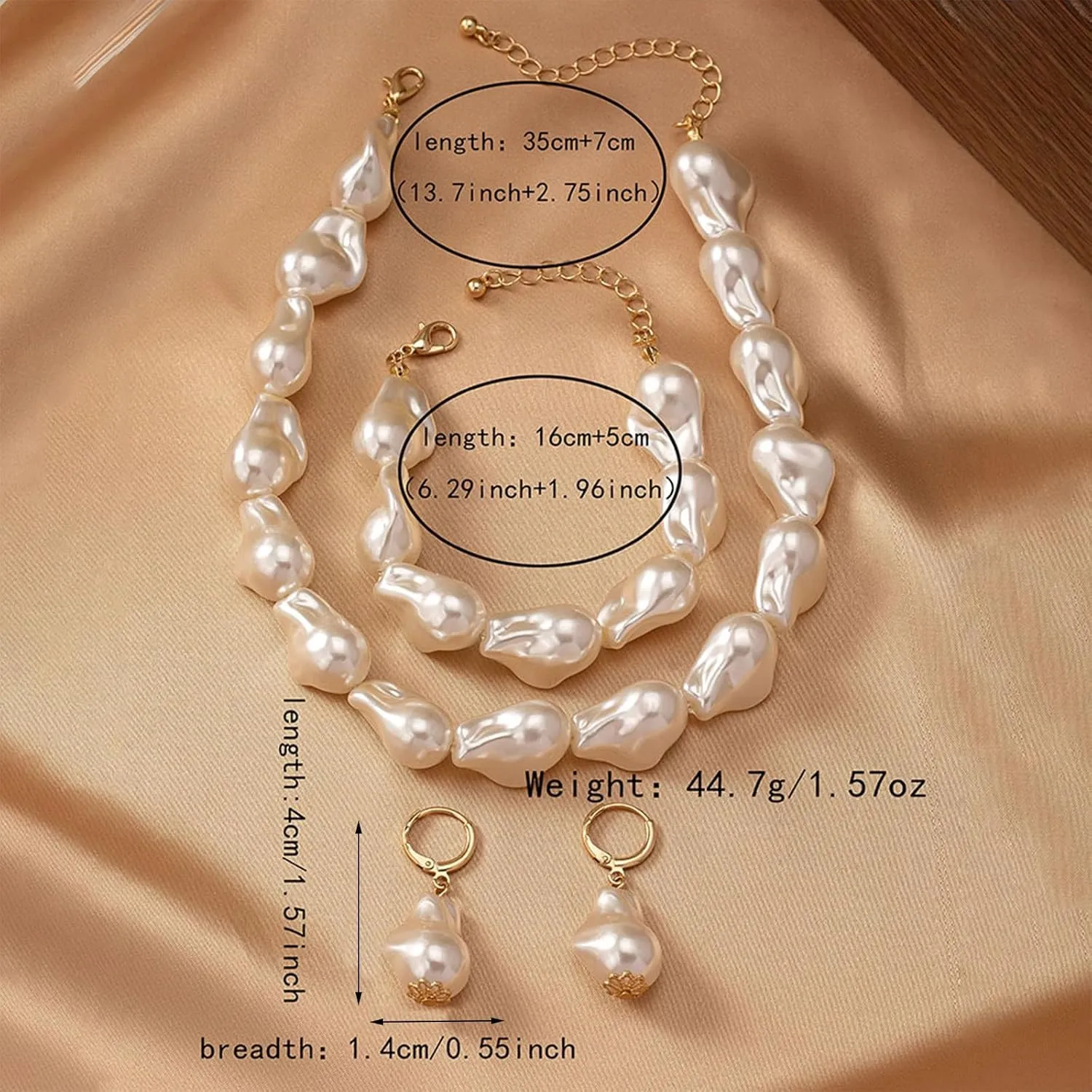 Dcfywl731 Pearl Jewelry Set for Women Pearls Necklace and Earring Set Chunky Pearl Necklaces for Women Prom Jewelry Big Pearls Charm Choker Wedding Jewelry Sets for Brides