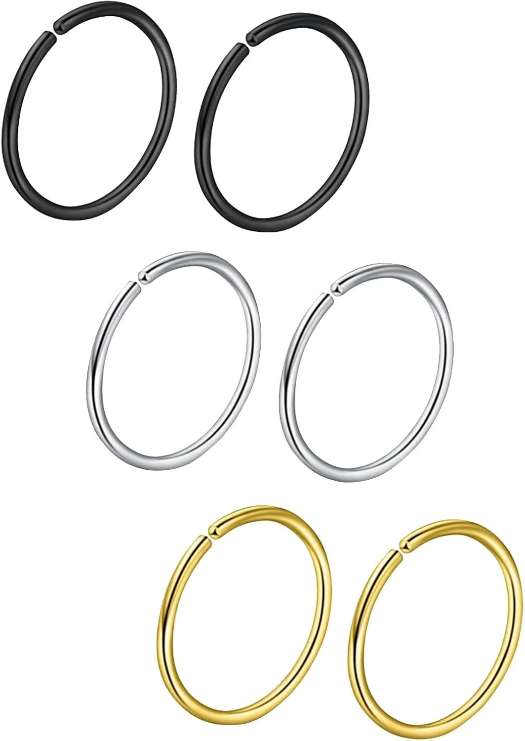 Diamond Nose Rings Stainless Steel Clip On Closure Round Ring 8mm Hoop Lips Ear Ring Non Piercing (Silver, One Size), RozQ8KHIr