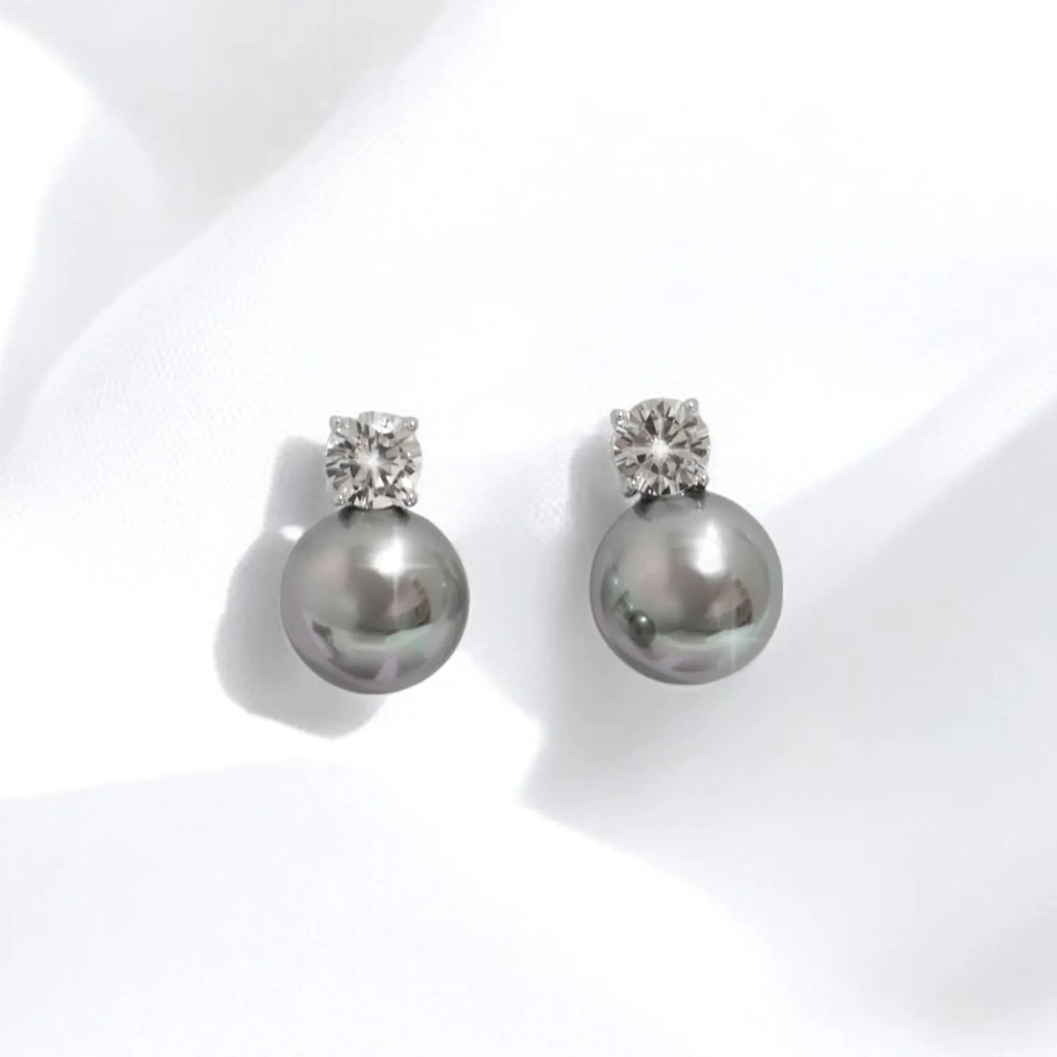 Dianie Pearl Earrings and Necklace made with Crystal Pearls Sterling silver 925 chain with Cubic Zirconia 5mm White and Grey Pearl 10mm Gift for Wedding Bridal Birthday