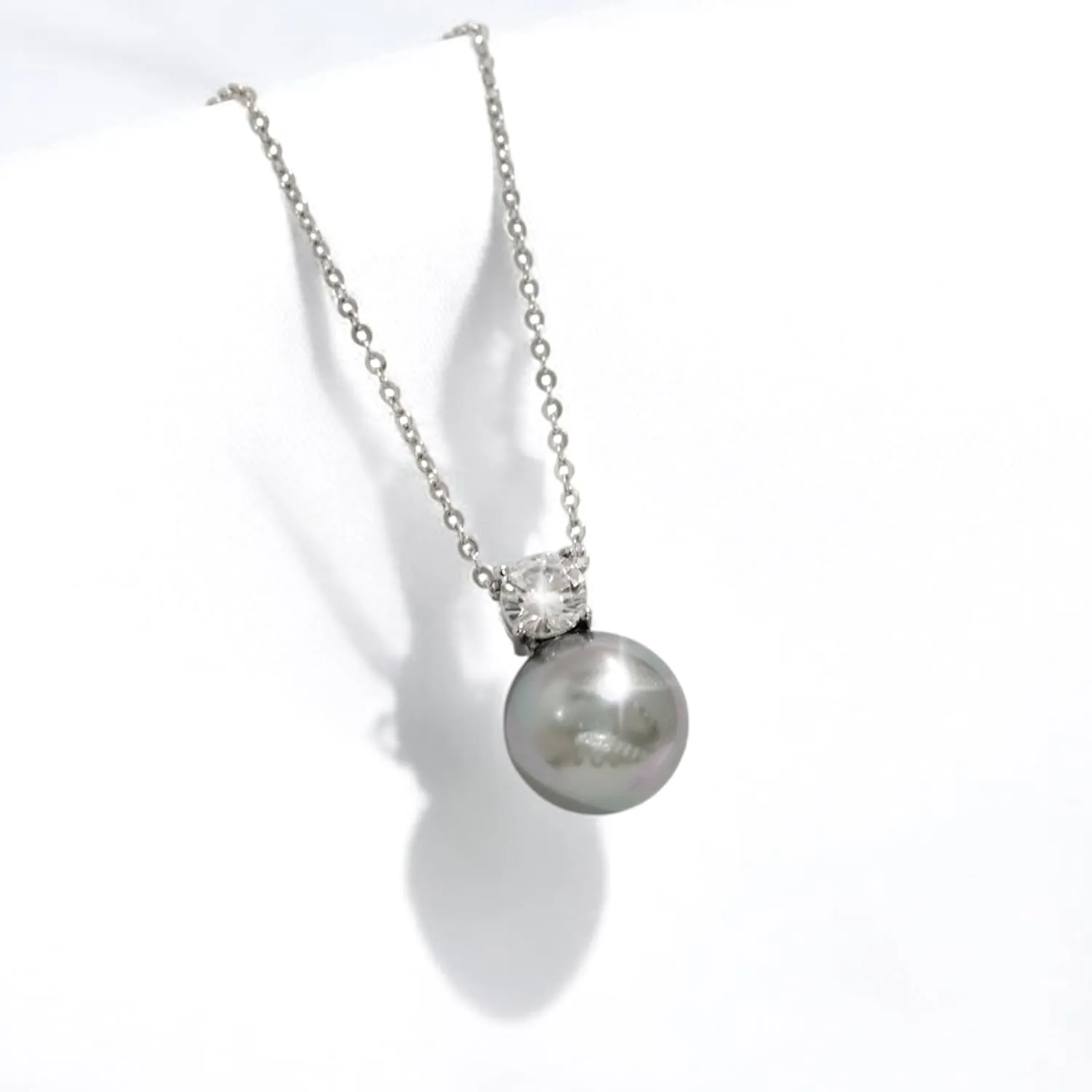 Dianie Pearl Earrings and Necklace made with Crystal Pearls Sterling silver 925 chain with Cubic Zirconia 5mm White and Grey Pearl 10mm Gift for Wedding Bridal Birthday