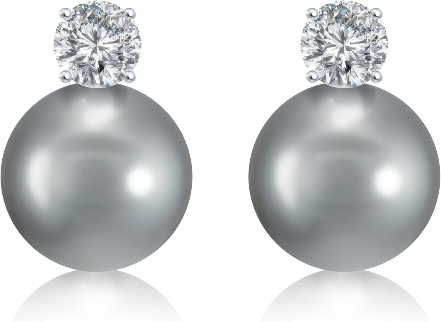 Dianie Pearl Earrings and Necklace made with Crystal Pearls Sterling silver 925 chain with Cubic Zirconia 5mm White and Grey Pearl 10mm Gift for Wedding Bridal Birthday
