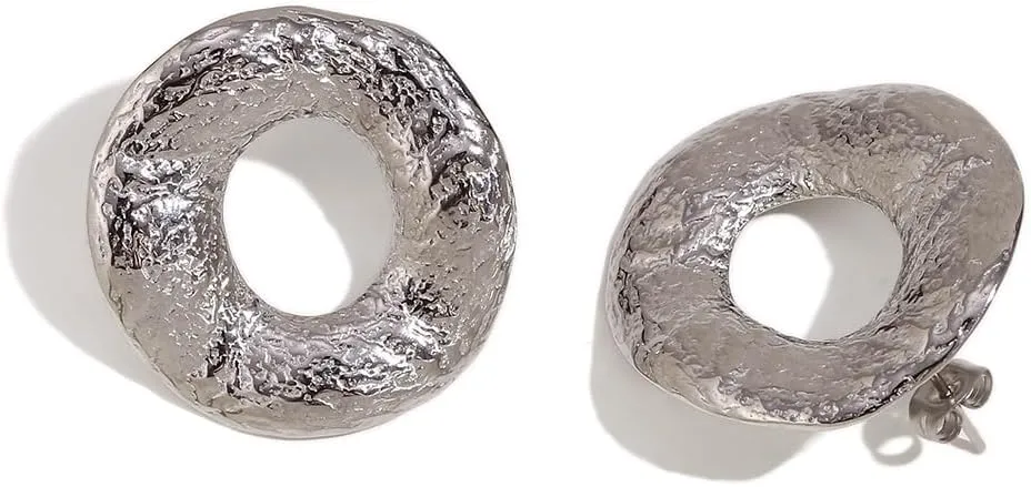 Dina Stud Hammered 18K Gold Plated Earrings - Earring Jewelry Stainless Steel - Donut Design Earring