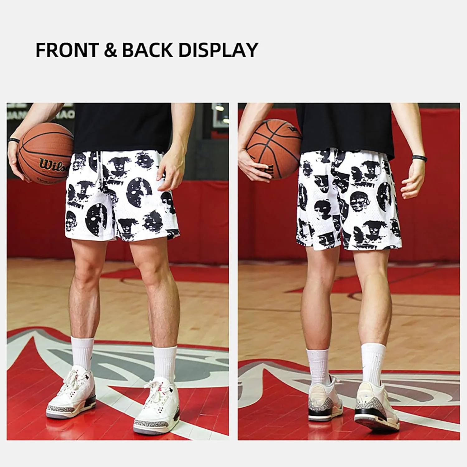 DIOTSR Mens Graphic Print Shorts Cool Mesh Basketball Shorts Casual Flat Front Shorts Summer Drawstring