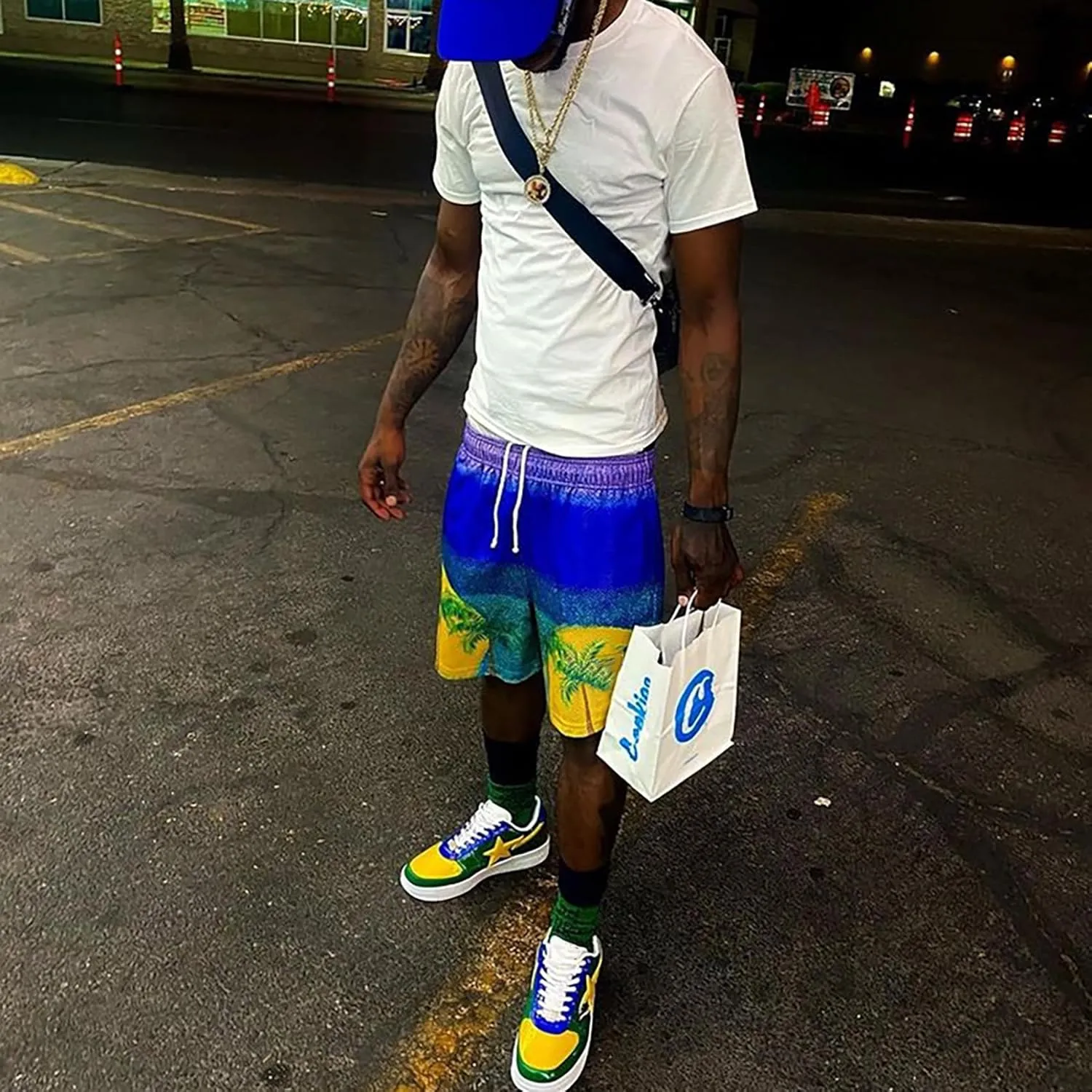 DIOTSR Mens Retro Lightning Graphic Shorts Casual Streetwear Basketball Shorts Athletic Running Shorts with Pockets