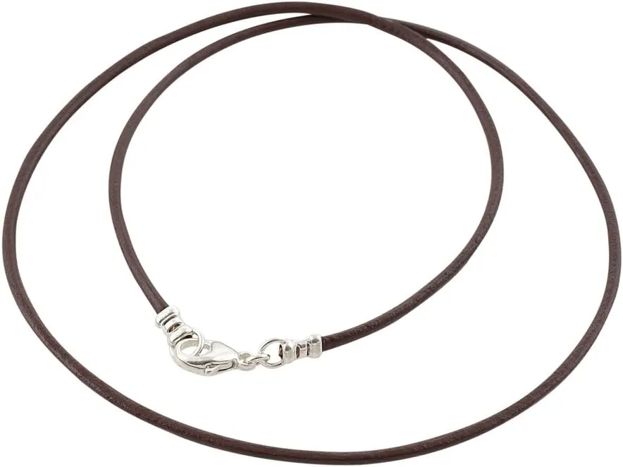 DragonWeave Sterling Silver 1.8mm Fine Brown Leather Cord Necklace