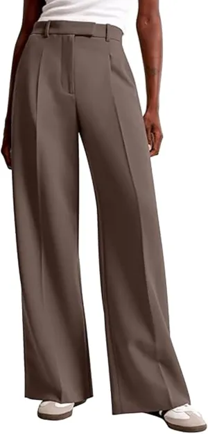 Dress Pants for Women Elastic Waist Loose Wide Leg Work Pants High Waisted Casual Business Office Trousers with Pockets