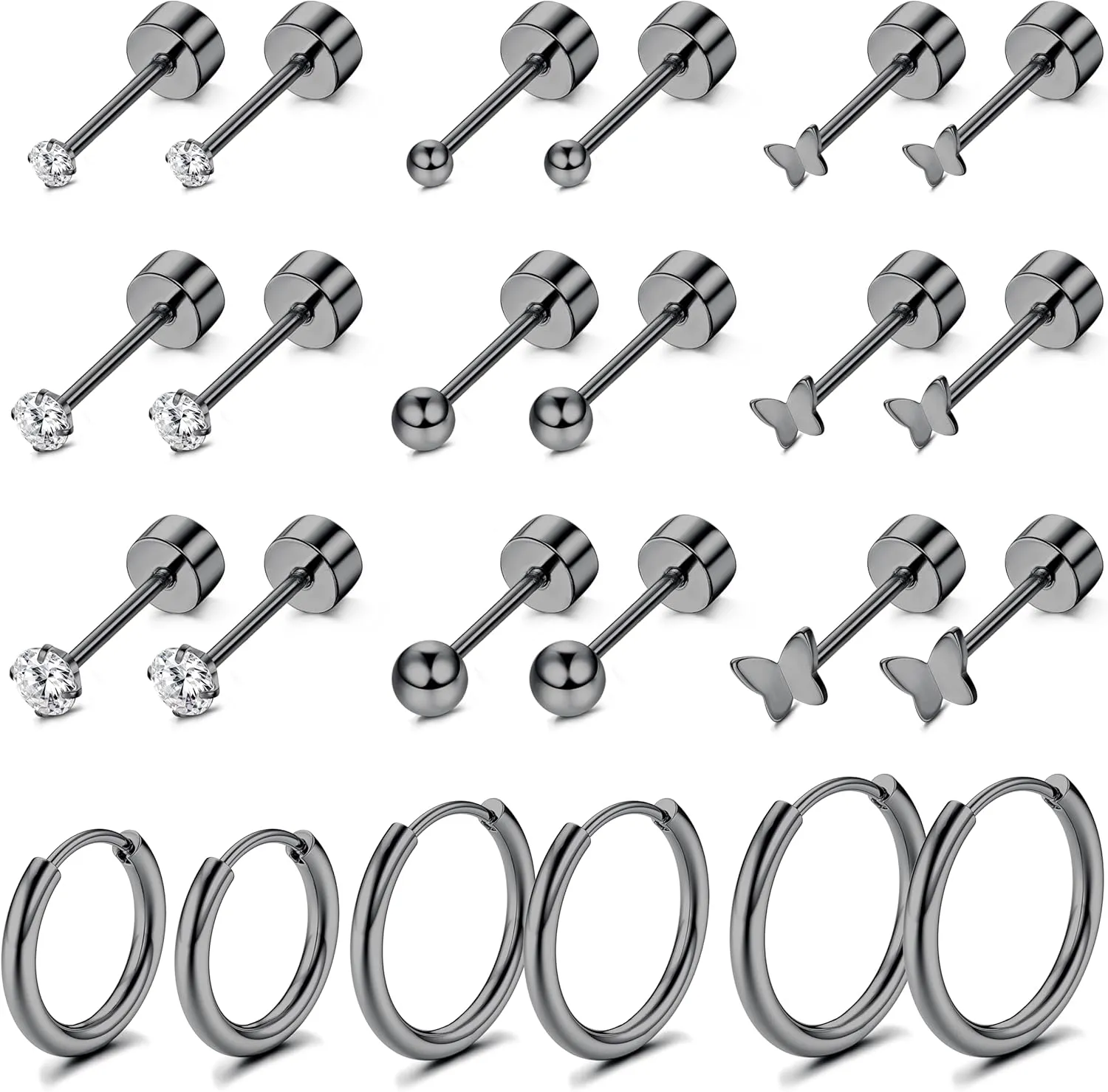 Drperfect Gold Stud Earrings Flat Back Earrings for Women Men Stainless Steel Earring Sets for Multiple Piercing Tiny Cubic Zirconia Ball Butterfly Cartilage Earring Hoop Stud Nap Earrings for Sleeping