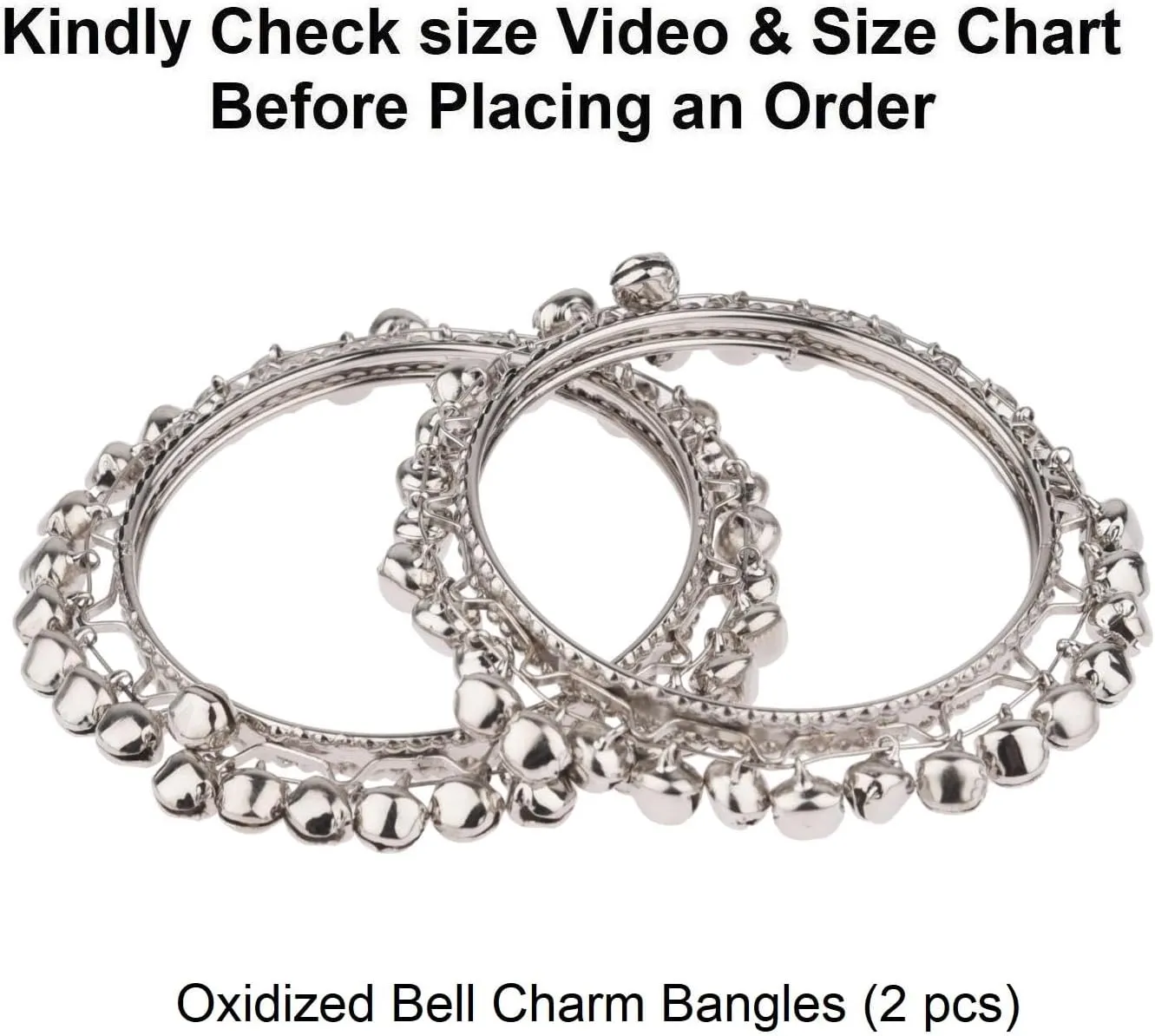 Efulgenz Indian Oxidized Jewelry for Navratri Indian Oxidized Bell Charm Bracelet Bangle Set Jewelry for Women
