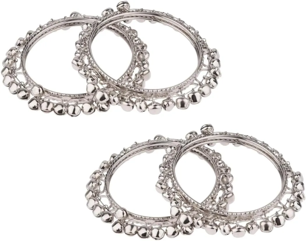 Efulgenz Indian Oxidized Jewelry for Navratri Indian Oxidized Bell Charm Bracelet Bangle Set Jewelry for Women