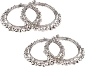 Efulgenz Indian Oxidized Jewelry for Navratri Indian Oxidized Bell Charm Bracelet Bangle Set Jewelry for Women