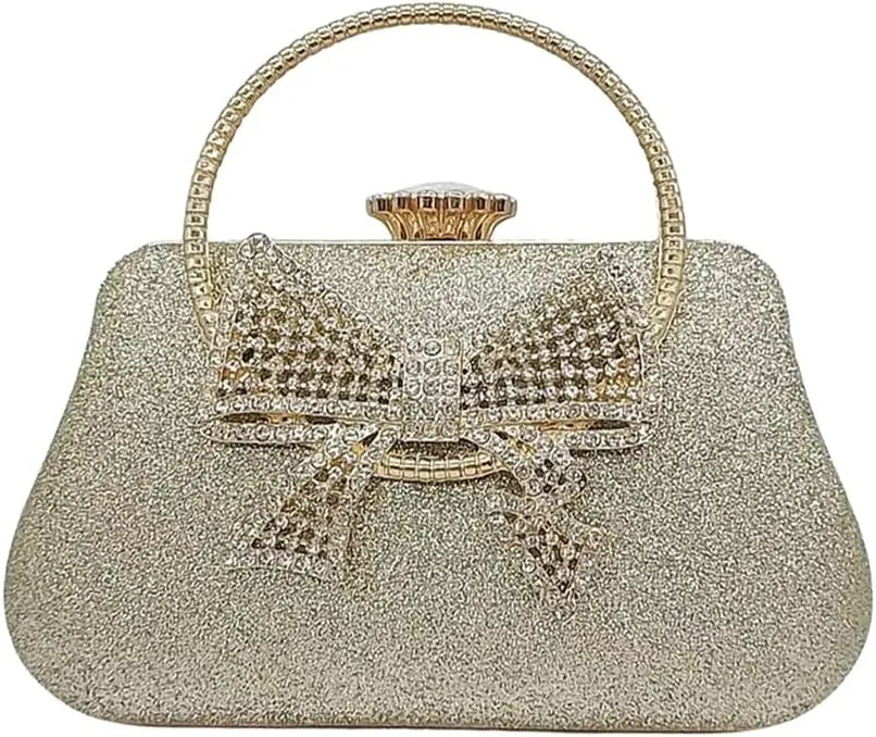 Elegant Bowknot Decorated Clutch Purse for Women Circular Top Handle Evening Bag Cute Gathering Dating Handbag
