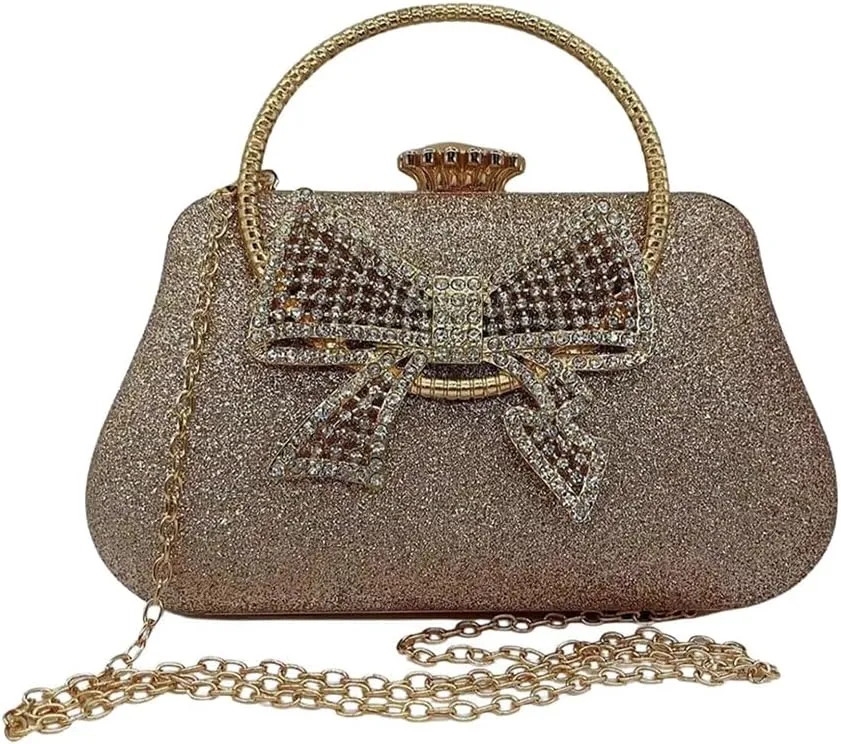 Elegant Bowknot Decorated Clutch Purse for Women Circular Top Handle Evening Bag Cute Gathering Dating Handbag