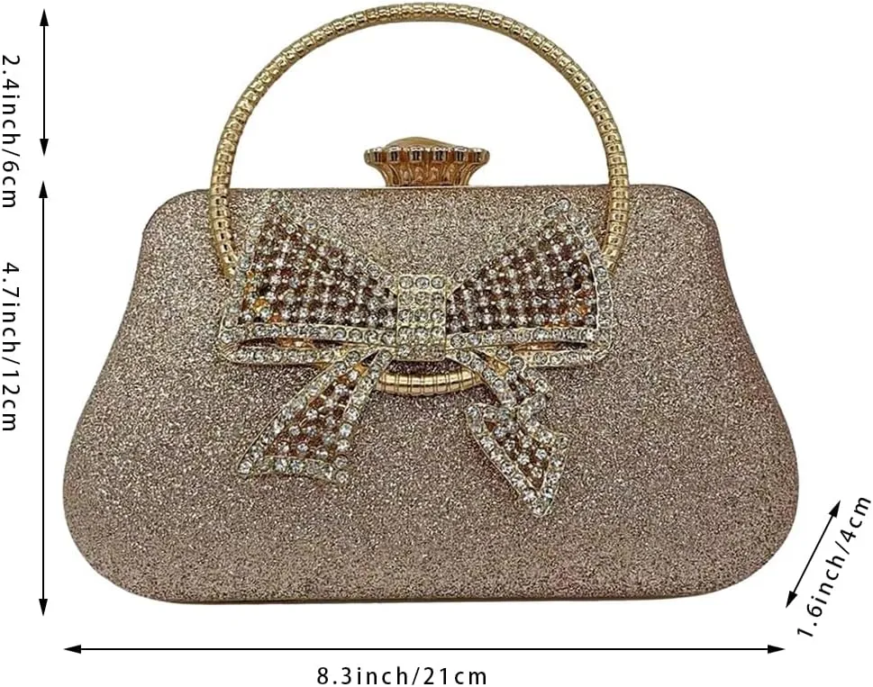 Elegant Bowknot Decorated Clutch Purse for Women Circular Top Handle Evening Bag Cute Gathering Dating Handbag