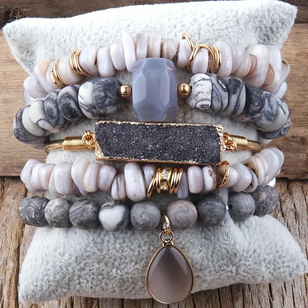 Elegant Stone Bracelet Handmade Beads Jewelry Natural Stone Jewelry Stone Texture for Friend or Lover Present