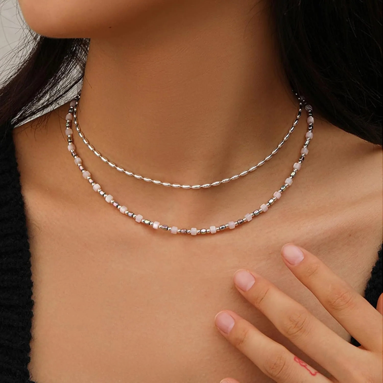 Epinki Necklace Jewelry, Women Silver Plated Simple Shell Bead Vintage Fashion Necklace 18 Inch