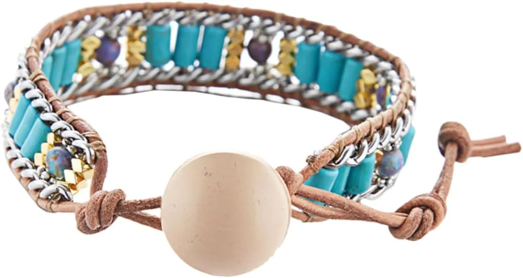 Ethnic Style Woven Bracelet Bangle Natural Stones Turquoise Jewelry for Women