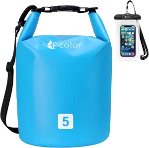 F-color Waterproof Dry Bag Backpack - 5L/10L/20L/30L/40L Lightweight Roll Top Pouch With Phone Case for Kayaking, Beach, Boating, Paddleboarding, Camping, Fishing