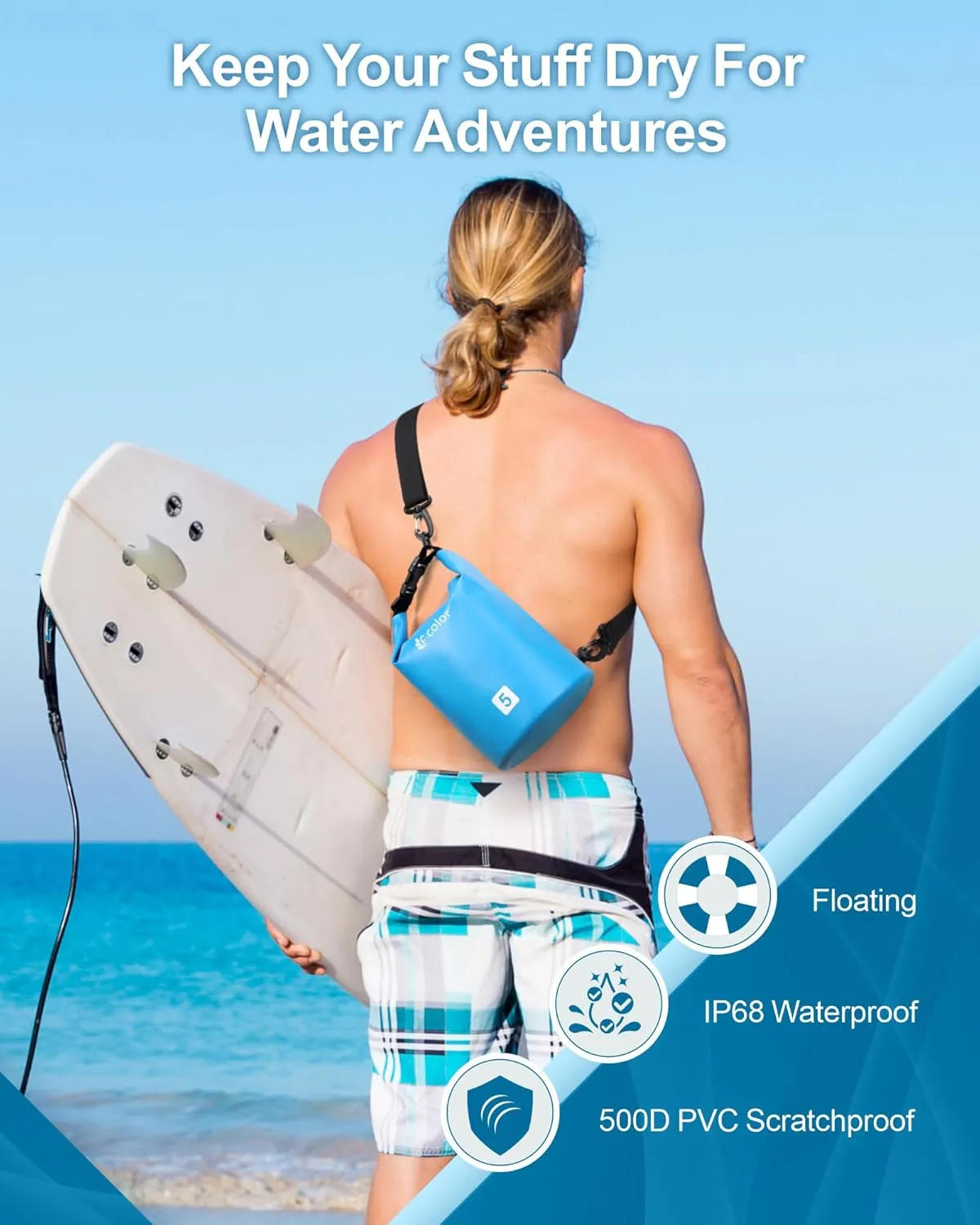 F-color Waterproof Dry Bag Backpack - 5L/10L/20L/30L/40L Lightweight Roll Top Pouch With Phone Case for Kayaking, Beach, Boating, Paddleboarding, Camping, Fishing