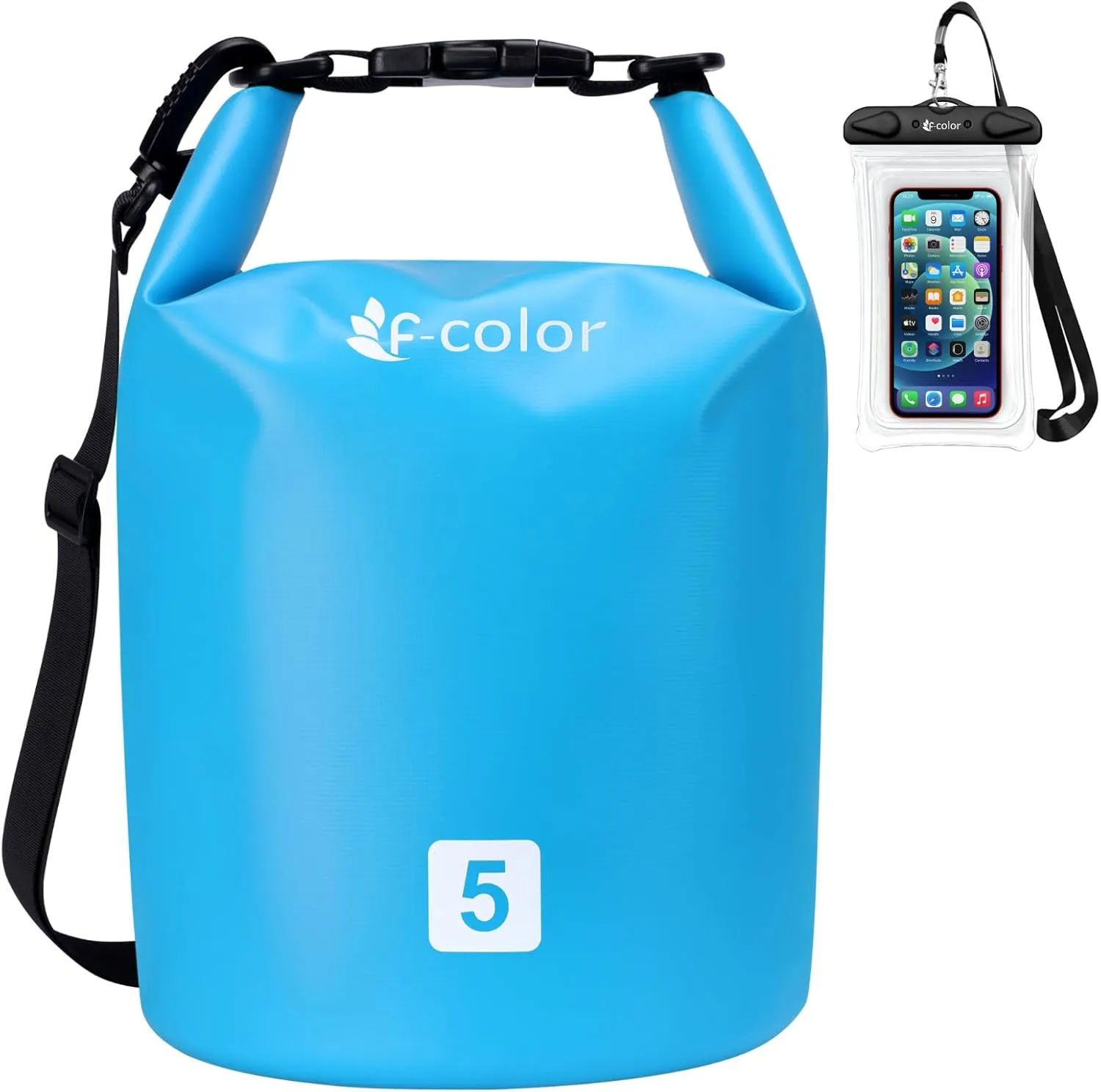 F-color Waterproof Dry Bag Backpack - 5L/10L/20L/30L/40L Lightweight Roll Top Pouch With Phone Case for Kayaking, Beach, Boating, Paddleboarding, Camping, Fishing