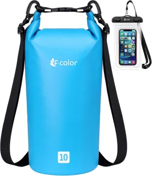F-color Waterproof Dry Bag Backpack - 5L/10L/20L/30L/40L Lightweight Roll Top Pouch With Phone Case for Kayaking, Beach, Boating, Paddleboarding, Camping, Fishing