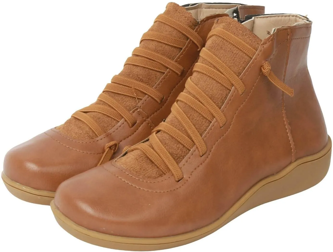 Fall Boots Womens Ankle Boots Arch Support Flat Heel Fashion Lace Up Zipper Booties Cowboy Walking Short Bootie