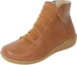 Fall Boots Womens Ankle Boots Arch Support Flat Heel Fashion Lace Up Zipper Booties Cowboy Walking Short Bootie