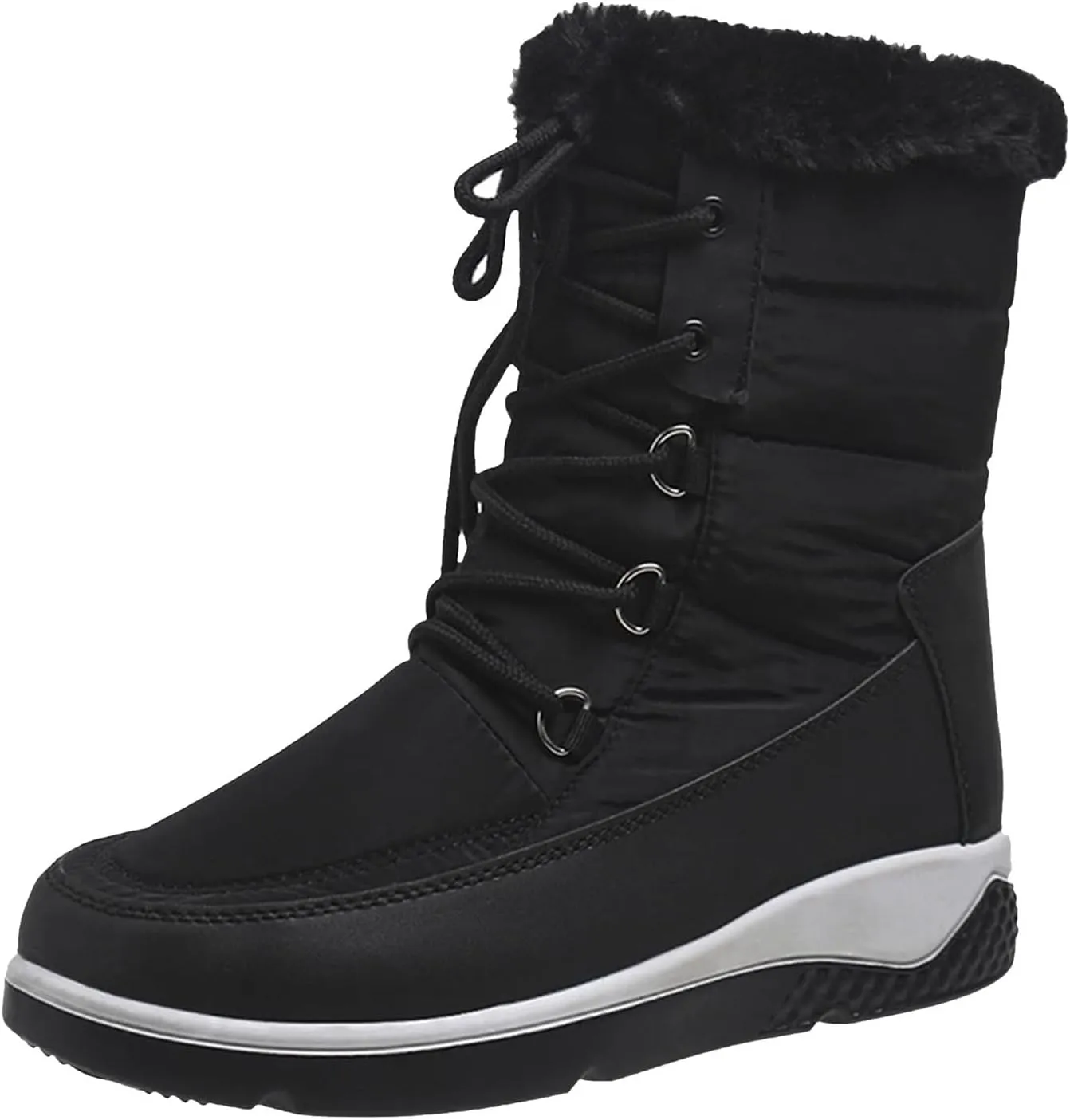 Fall Boots Womens Waterproof Snow Boots Platform Fur Lined Mid Calf Snow Rain Lace Up Warm Boots with Arch Support