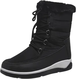 Fall Boots Womens Waterproof Snow Boots Platform Fur Lined Mid Calf Snow Rain Lace Up Warm Boots with Arch Support